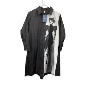 NWT Ellazhu Shirt Dress Vintage Bicycle Woman Mesh Scarf Black White Size Large